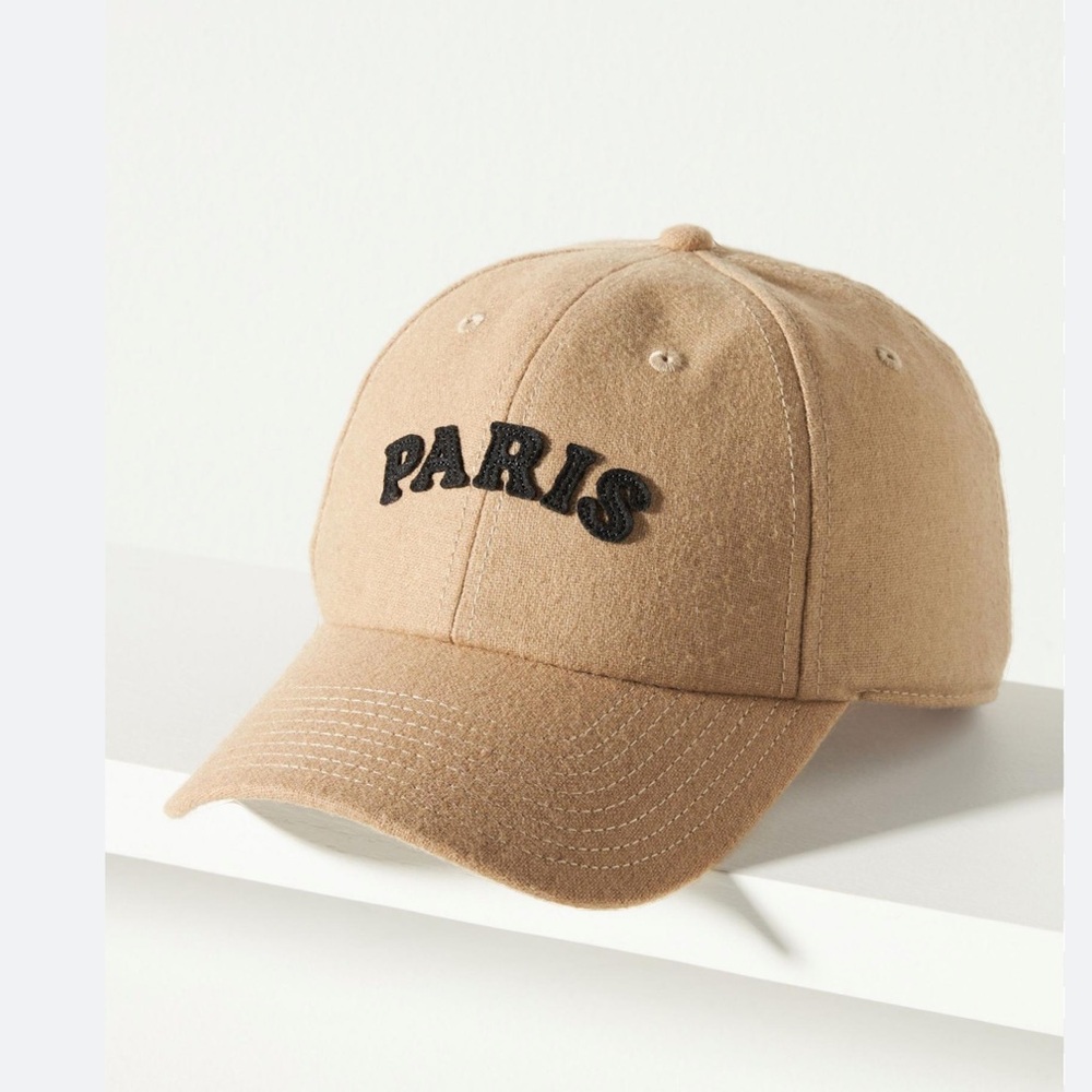 Anthropologie Paris Wool Blend Baseball cap hat in khaki American needle